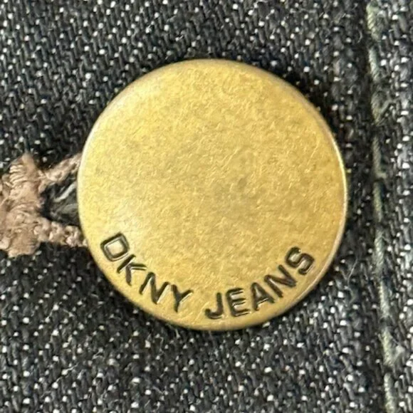 DKNY Jeans Women's Black Cropped Denim Military Style Jacket Stretch Faded L EUC - Picture 6 of 16